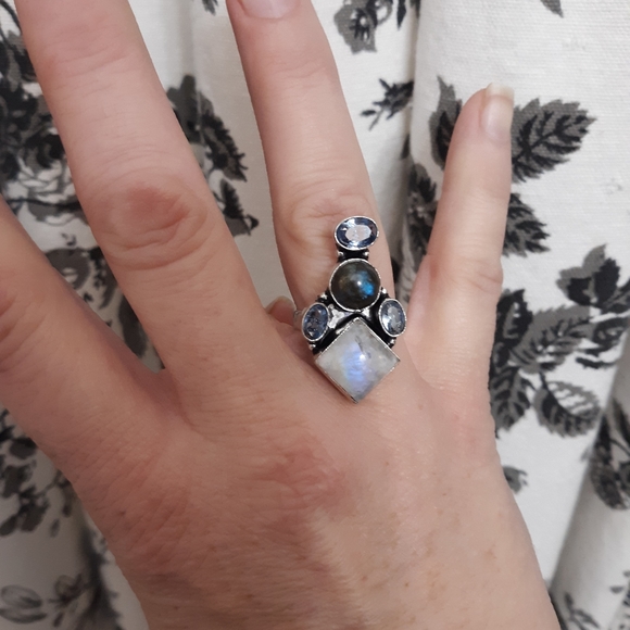 New Rainbow Moonstone, Labradorite 925 Silver Ring. - Picture 4 of 8
